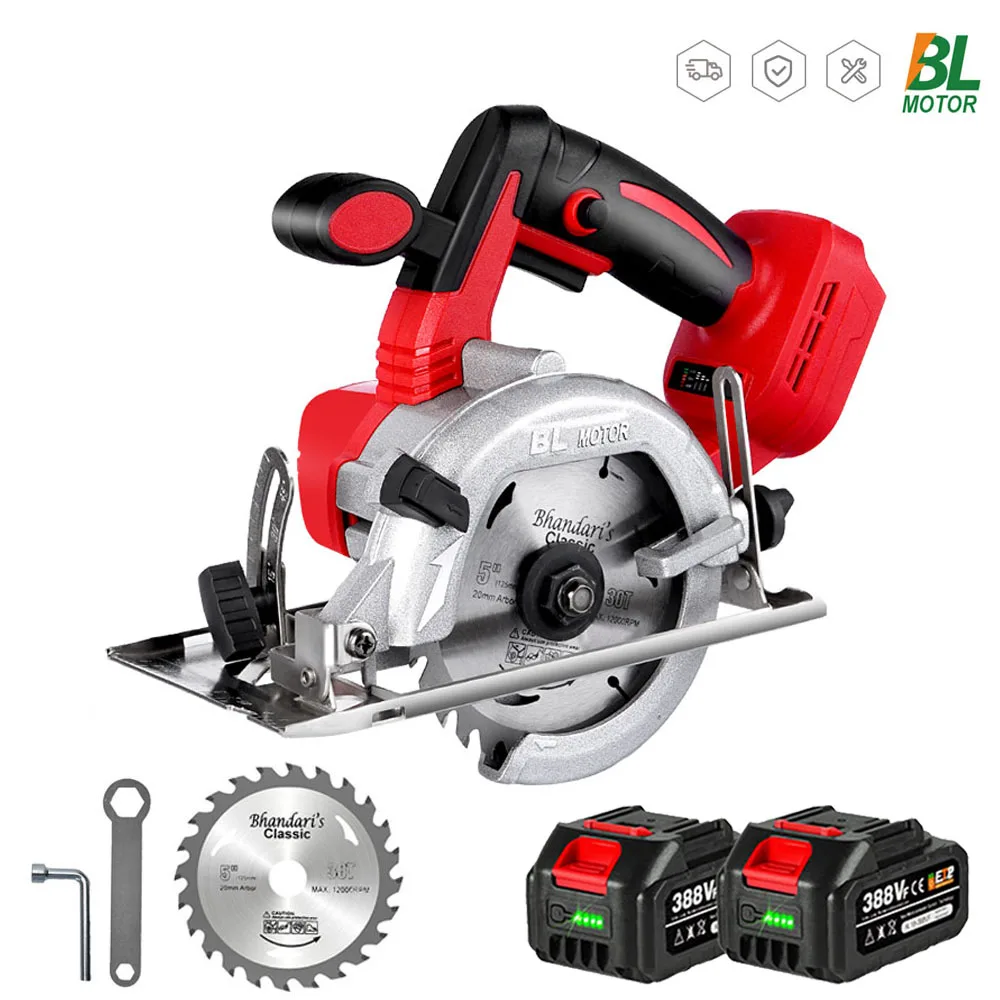 1500W 5 Inch Brushless Electric Circular Saw Adjustment Angle Cordless Rechargeable Woodworking Tool For Makita 18V Battery