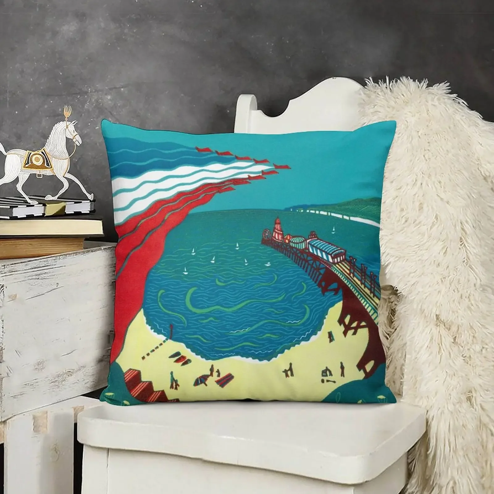 Red Arrows Bournemouth Beach - linocut от Francesca Whetnall Декоративная подушка Рождественские чехлы для