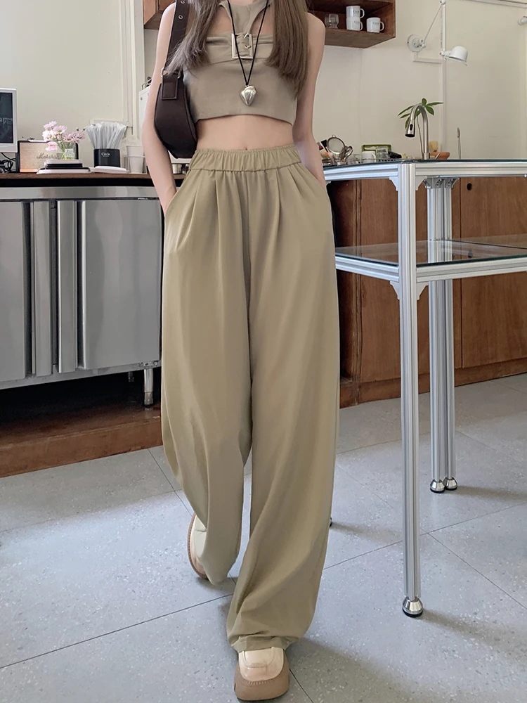 

GY3664 Thin Summer New Korean Edition High Waist Slim Drop Style Casual Wide Legged Pants Floor Dragging Long Pants