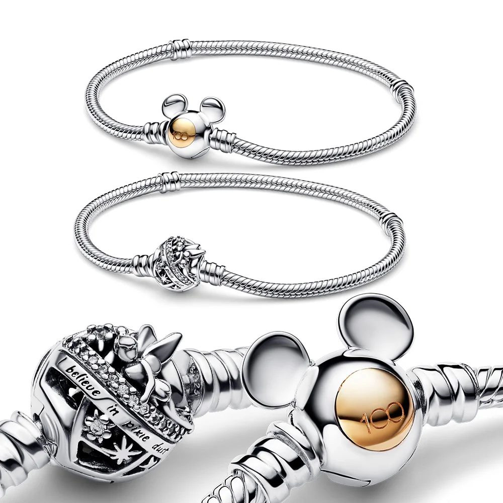 

Authentic 925 Sterling Silver Bracelet Mouse Fairy 100th Anniversary Fit Original Charm Bead Women Love Gift