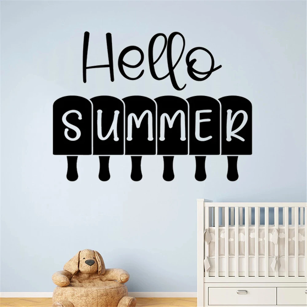 

Wall Stickers Hello Summer Quotes Decals Vinyl Ice Cream Murals Restaurant Beach House Ship Poster Livingroom Decor HJ1197