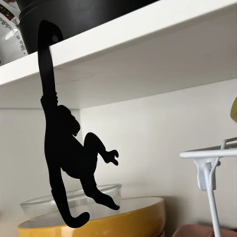Kitchen Wall Door Metal Hook Key Hanger Cat Tail Monkey Shaped Decor Holder Clothes Storage Rack Seamless Hook Tool Accessories
