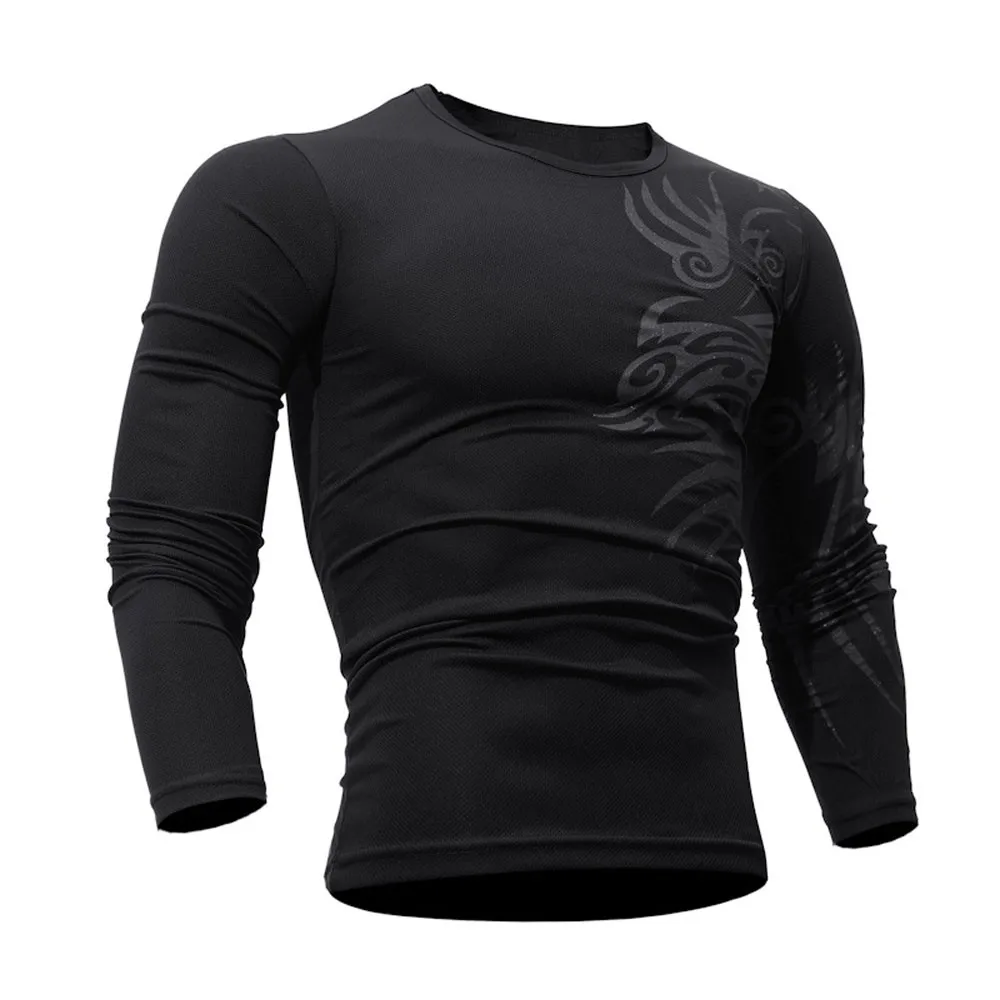 

Hot Fashion Men T Shirt Tattoo Print Long Sleeve Brand New Mens Brand Clothing Casual Slim Fit O-neck Cotton T Shirts Tees