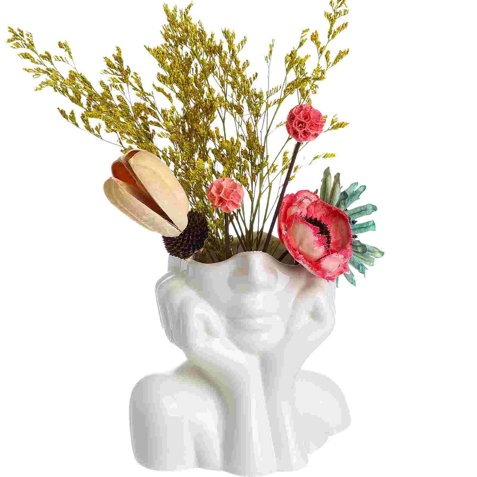 

Vase Ceramic Face Head Decor Vases Flower White Home Flowers Pot Planter Sculpture Modern