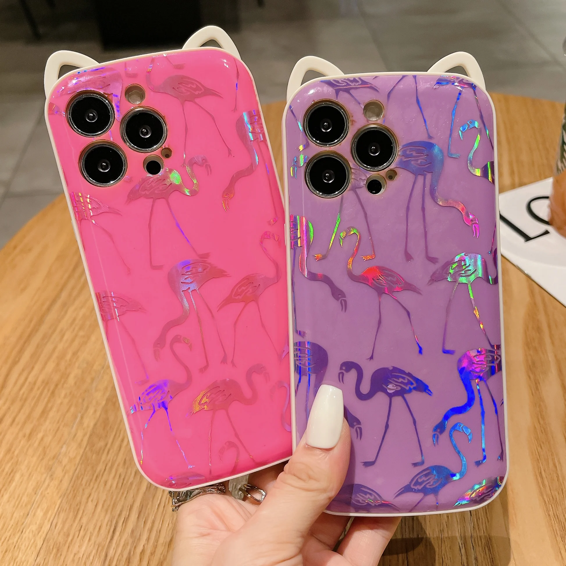 

Colorful Silica Gel Mobile Phone Cases for iPhone 14 Pro Max 13 12 11 Cute Cat Ears Anti-fall Cover Personality Trend