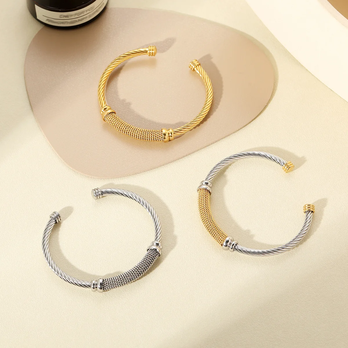 

No Fade Color Gold Stainless Steel Metal Women Men Opening Bangles Bracelet High Quality Cool Punk Jewelry