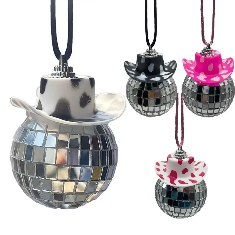 

Disco Ball Car Mirror Ornament Cowboy Hat Car Mirror Decor Bling Car Disco Ball Rear View Charm Car Mirror Ornament Decoration