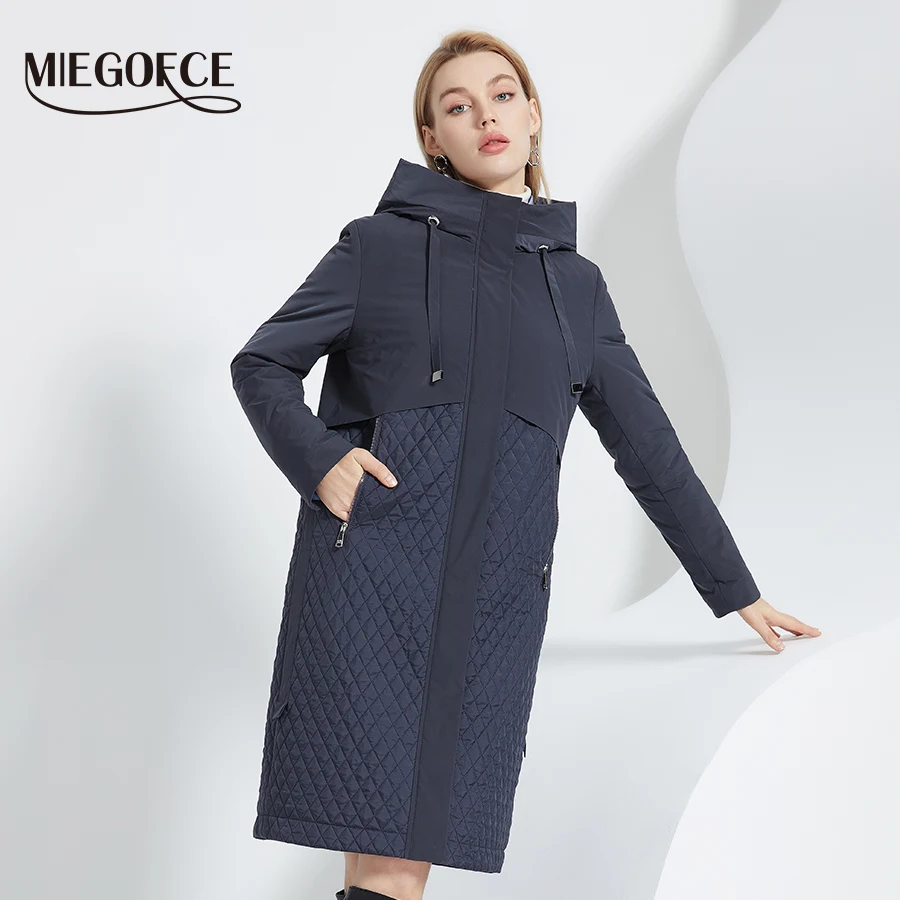 

MIEGOFCE 2022 Spring Autumn High-Quality Long Women Jacket Stitching Hooded Design Female Coat Warm Cotton Clothing Parka C22171
