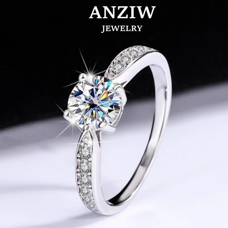 

Anziw Solitaire 1ct Moissanite Wedding Rings 925 Sterling Silver For Women Sparkling D Color Lab Diamond Engagement Jewelry Gift