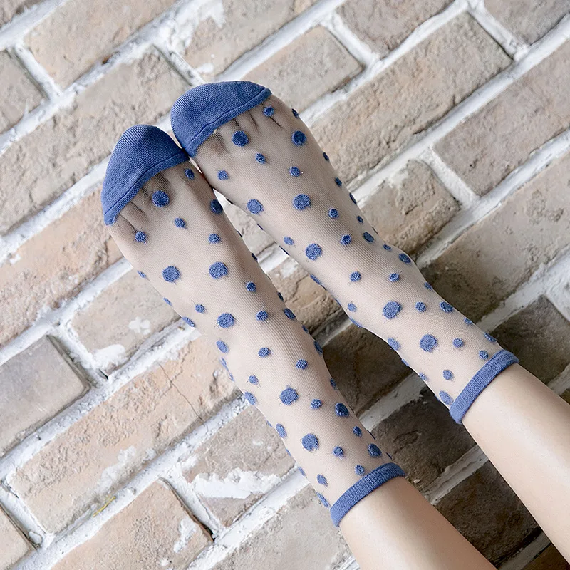 

Polka Dot Japanese Style Short Socks Women Summer Ultra-thin Transparent Crystal Silk Socks Harajuku Retro Kawaii Cute Socks