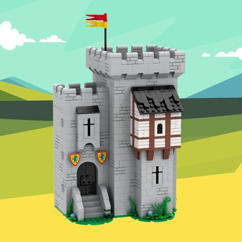 Фото MOC изготовленная на заказ игрушка из строительных блоков, мини-модель замка, средневековый рыцарь льва, 1173 шт., креативный набор игрушек для сборки, подарок на праздник №1