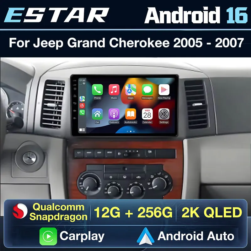 Фото Беспроводной CarPlay Android 16 для JEEP Grand Cherokee WK 2004-2007: Автомагнитола с RDS, Bluetooth, аудио, мультимедиа, GPS, Wi-Fi №1