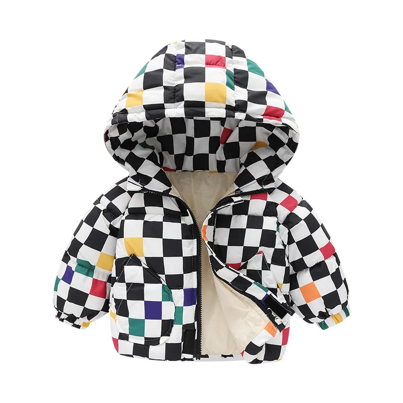 

Winter baby clothes for boys girls clothes wear plaid hooded down padded jacket toddler kids clothing thicken warm jacket coats