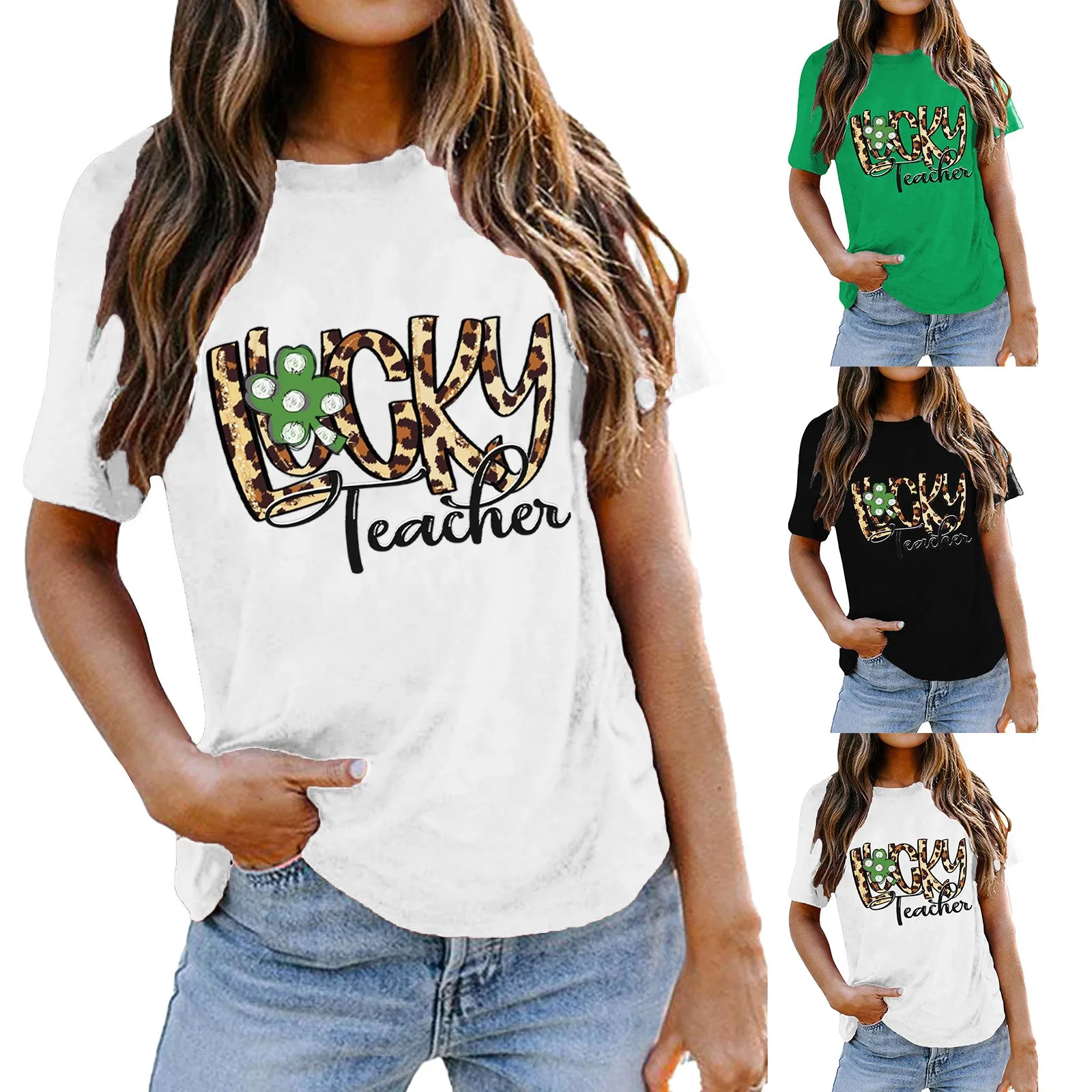 

Женская футболка с коротким рукавом, круглым вырезом и принтом