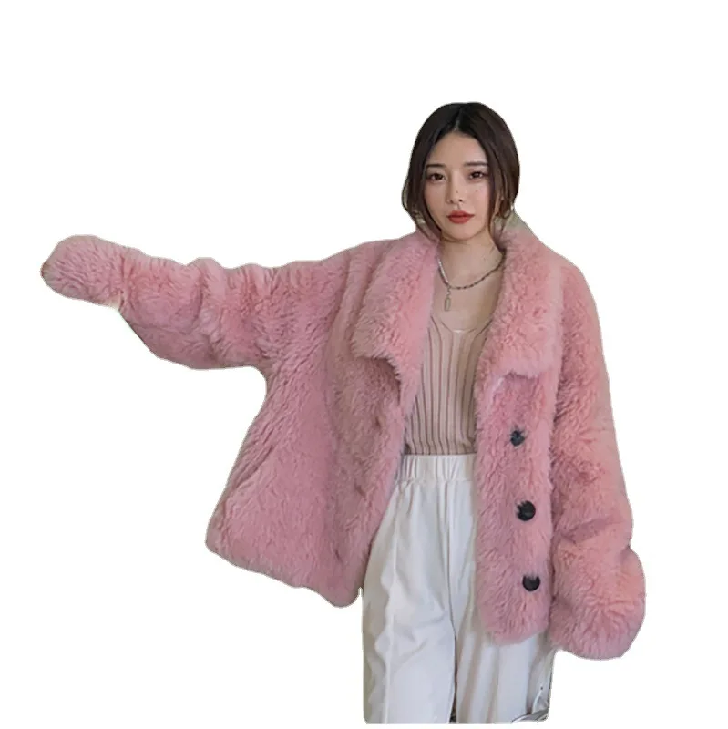 Fur coat women's wool lambswool winter coat