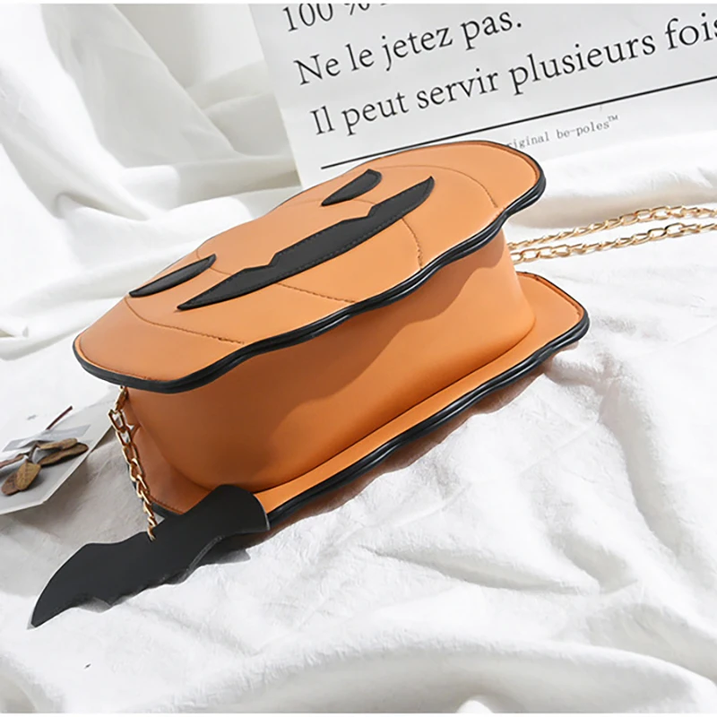 New Fashionable Small Shoulder Bag for Women Ladies Crossbody Chain Pumpkin PU Lether Purse with Personality Designer Halloween