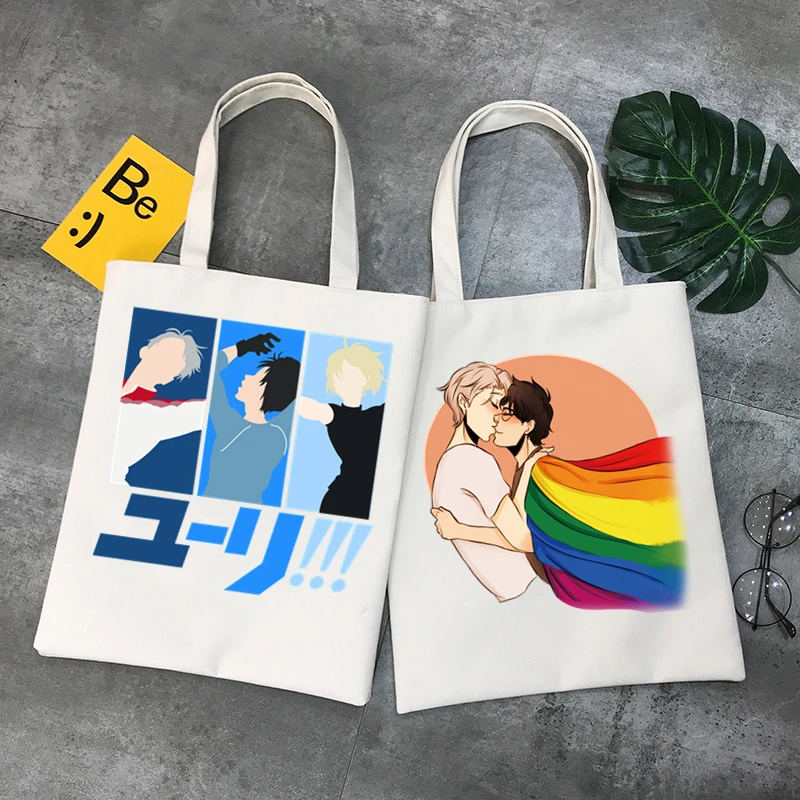 Yuri on Ice мультяшный принт Холщовая Сумка через плечо Женская Harajuku забавная