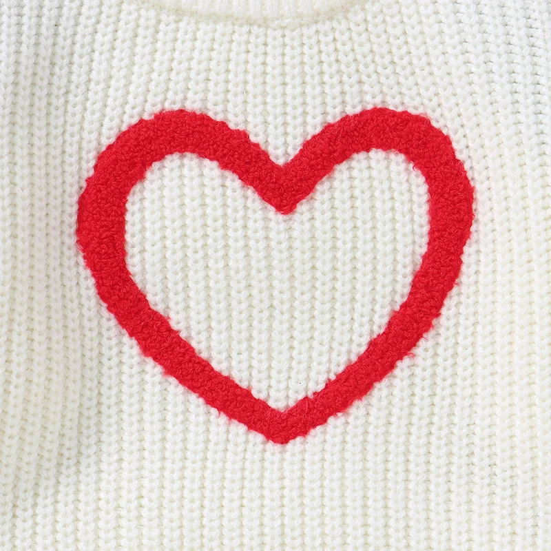 Winter Baby Clothes Fashion Red Heart Knitted Newborn Infant Boys &amp Girls Round Neck Full Sleeve Sweaters Pullovers Toddler Tops