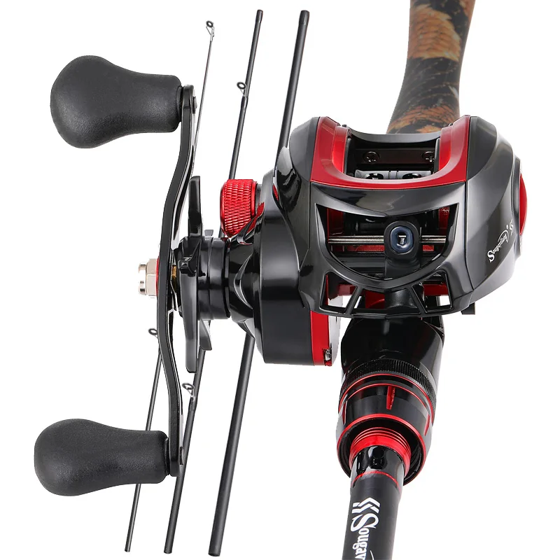 

Sougayilang Fishing Rod and Reel Combo Set Carbon Fiber Fishing Rod Casting Pole with Metal Gear Baitcasting Fishing Reel Pesca