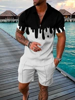 mens tracksuit casual summer short sleeve polo shirt and shorts suit two piece set male clothing streetwear clothes for men