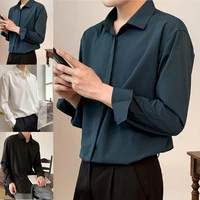 korean fashion new shirts for men solid color long sleeve ice silk casual comfortable button up shirt for men camisa masculina