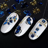 30pcs blue gold 3d nail art sticker hollow decals mixed designs adhesive flower nail tips letter butterfly paper nail set