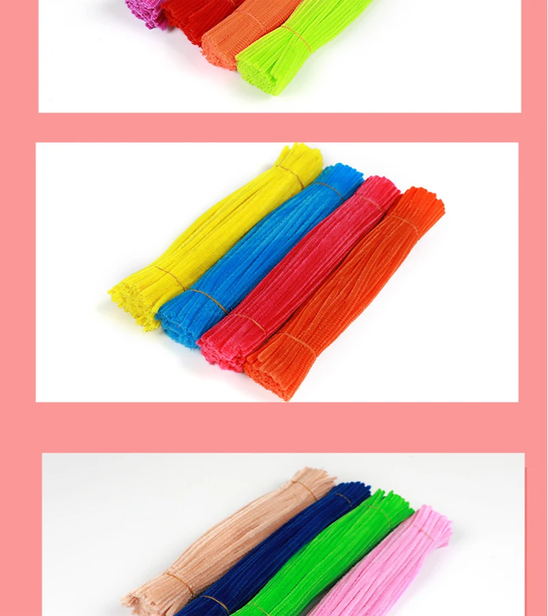 Fluffy Bar Iron Wire Creative Plush DIY Craft Play Decorations Baby Toys 100pcs Handmade Colored Wool Root Top Twisting Bar Toy