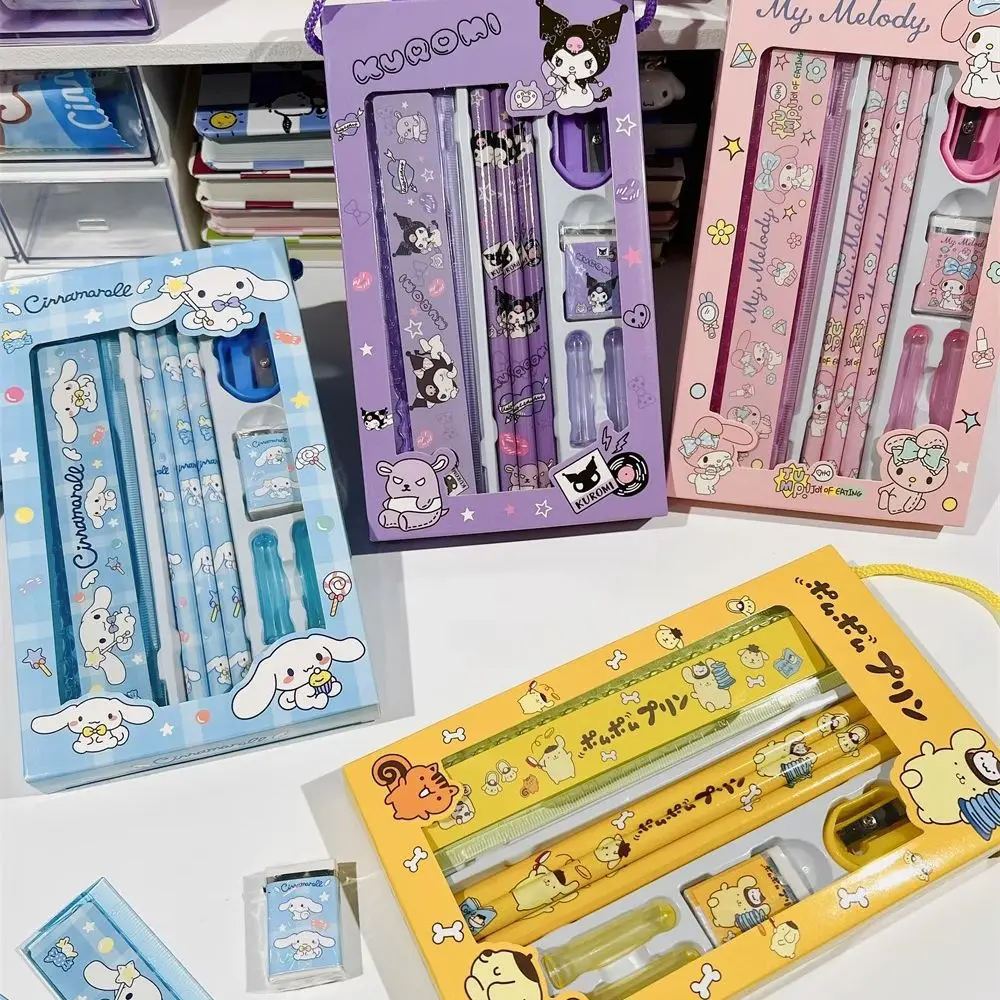 

Sanrio Stationery Set Pencil Eraser Ruler Pencil Sharpener Kuromi Cinnamoroll My Melody School Supplies Student Stationery Gifts