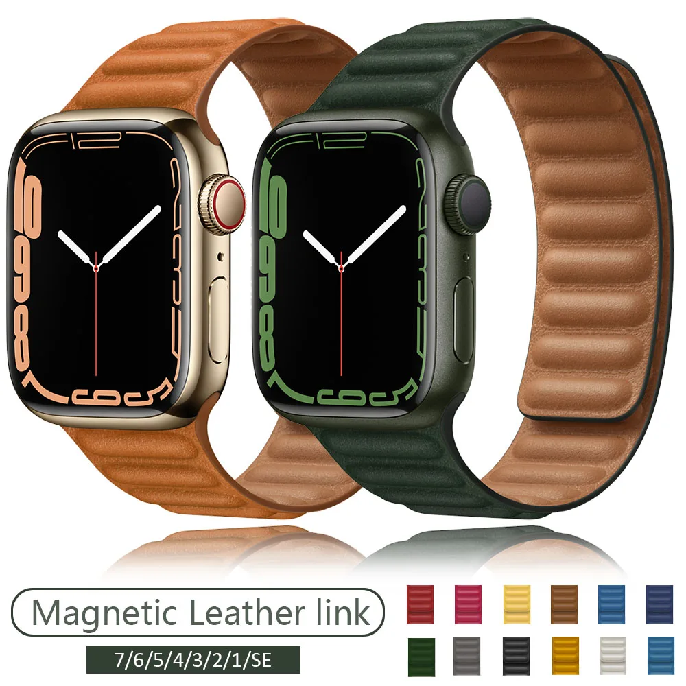 

Ремешок из натуральной кожи для Apple watch band Series 7 6 SE 44 мм 40 мм 38 мм 42 мм, браслет Correa с магнитной петлей для iWatch 41 мм 45 мм