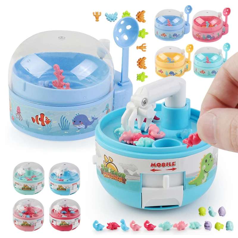 

Mini Claw Machine Capsule Catcher Toy 8 Tiny Stuff Dinosaur Fish Figure Kids Hand Eye Coordination Game Prize for Child Toddler