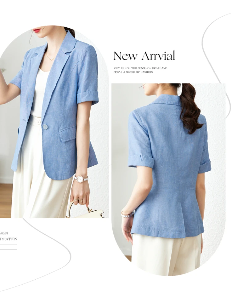 Vimly Women's Summer Thin Loose Blazers Suit 2023 Cotton Linen Short Sleeve Office Ladies Casual Professional Blazer Jacket