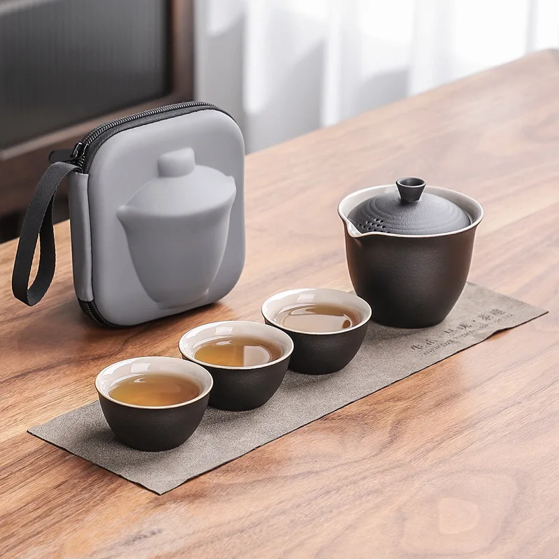 Factory direct travel tea set portable travel bag Lubao kung fu tea set simple teapot can be printed with logo