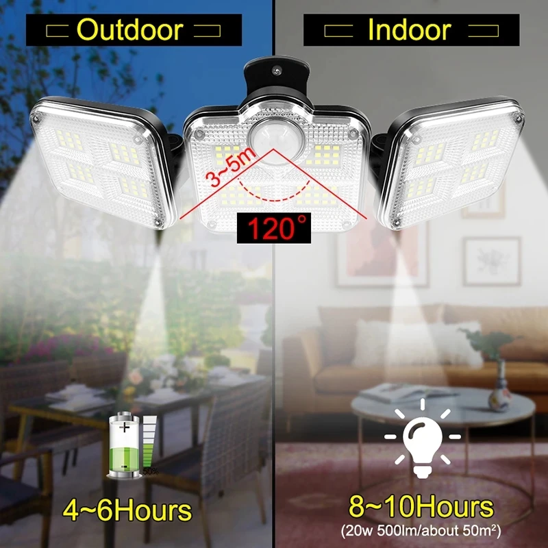 

20W Super Bright Solar Lights 122/333led IP65 Waterproof Outdoor Indoor Solar Lamp With Adjustable Head Wide Lighting Angle