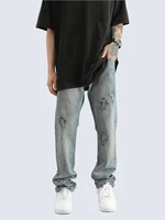 mens jeans four seasons cross embroidery straight loose pants mens and womens streetwear ins hot sale y2k mens jeans jeans