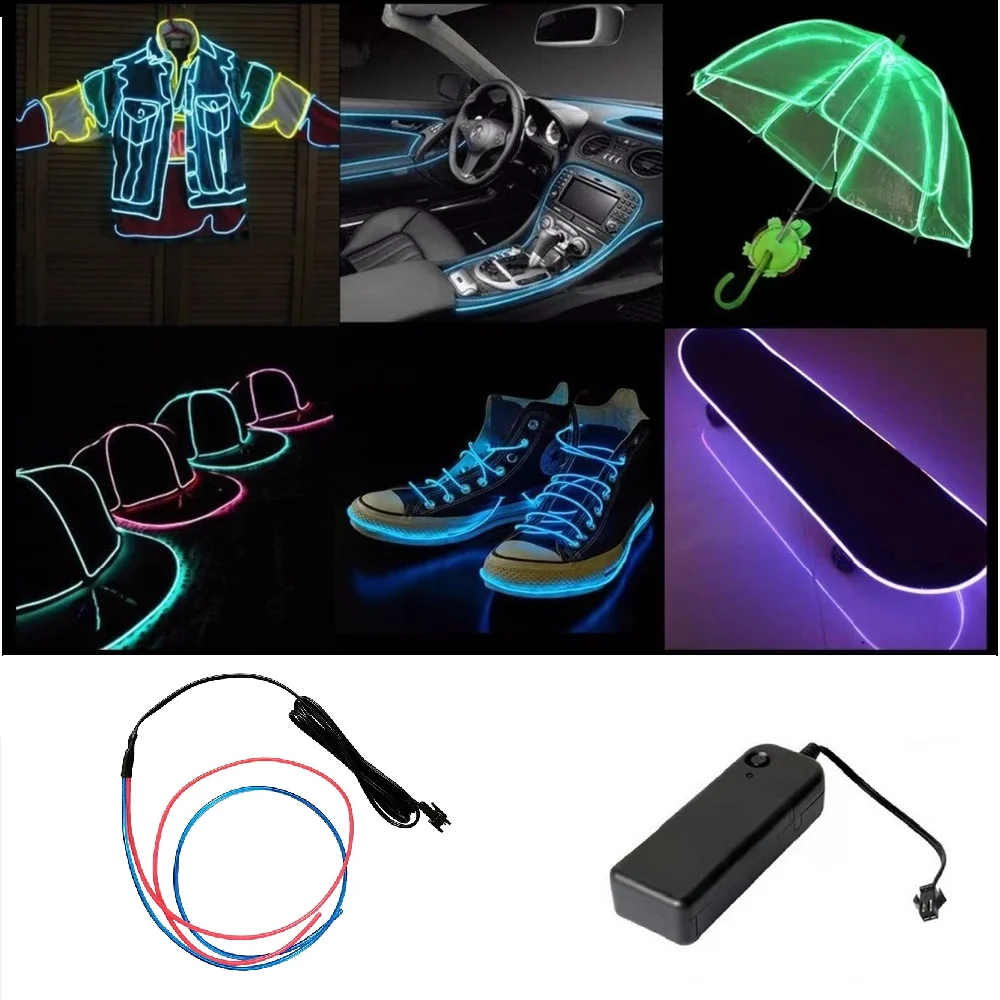 

Bicolor Flexible Neon Light Dance Party Decor Light Battery lamp Flexible EL Wire Rope Tube Waterproof LED Strip Tape Two colors