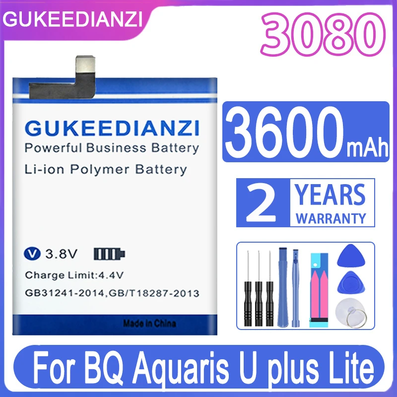 

Сменный аккумулятор GUKEEDIANZI 3600 мАч для BQ Aquaris U Plus Lite UplusLite BQ3080 Bq3080, батарея + Бесплатные инструменты