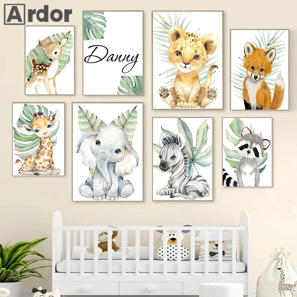 Plant Leaf Jungle Animal Nursery Canvas Print Child Custom N