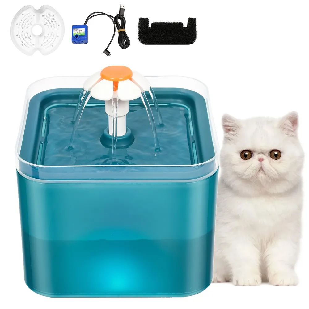 

Цветной фонтанчик для воды для кошек 67 унций/2 л, бесшумный насос светодиодный светодиодсветильник кой, три способа, автоматический питьево...