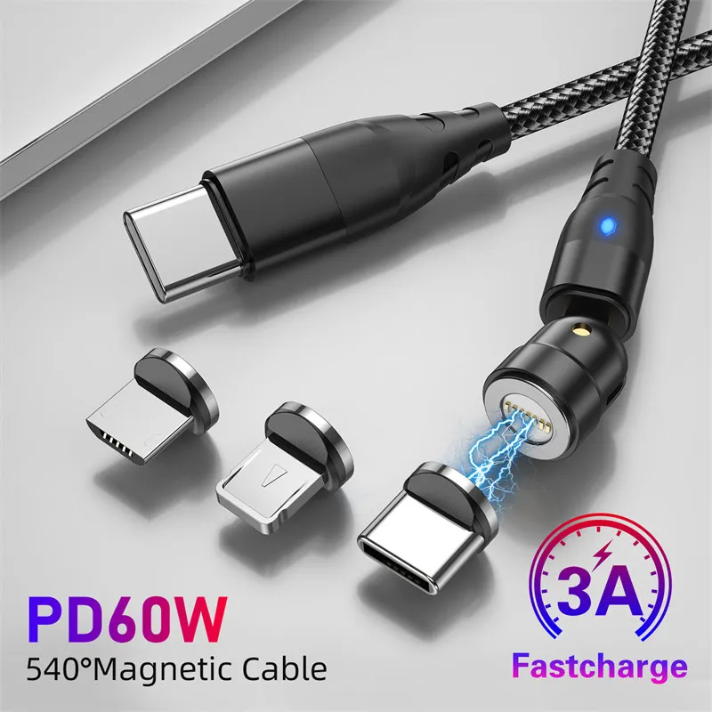

Rotate 3A Fast Charging Magnetic Cable Micro USB Type C Cable For iPhone 11 12 Samsung Xiaomi Phone Data Wire Cord
