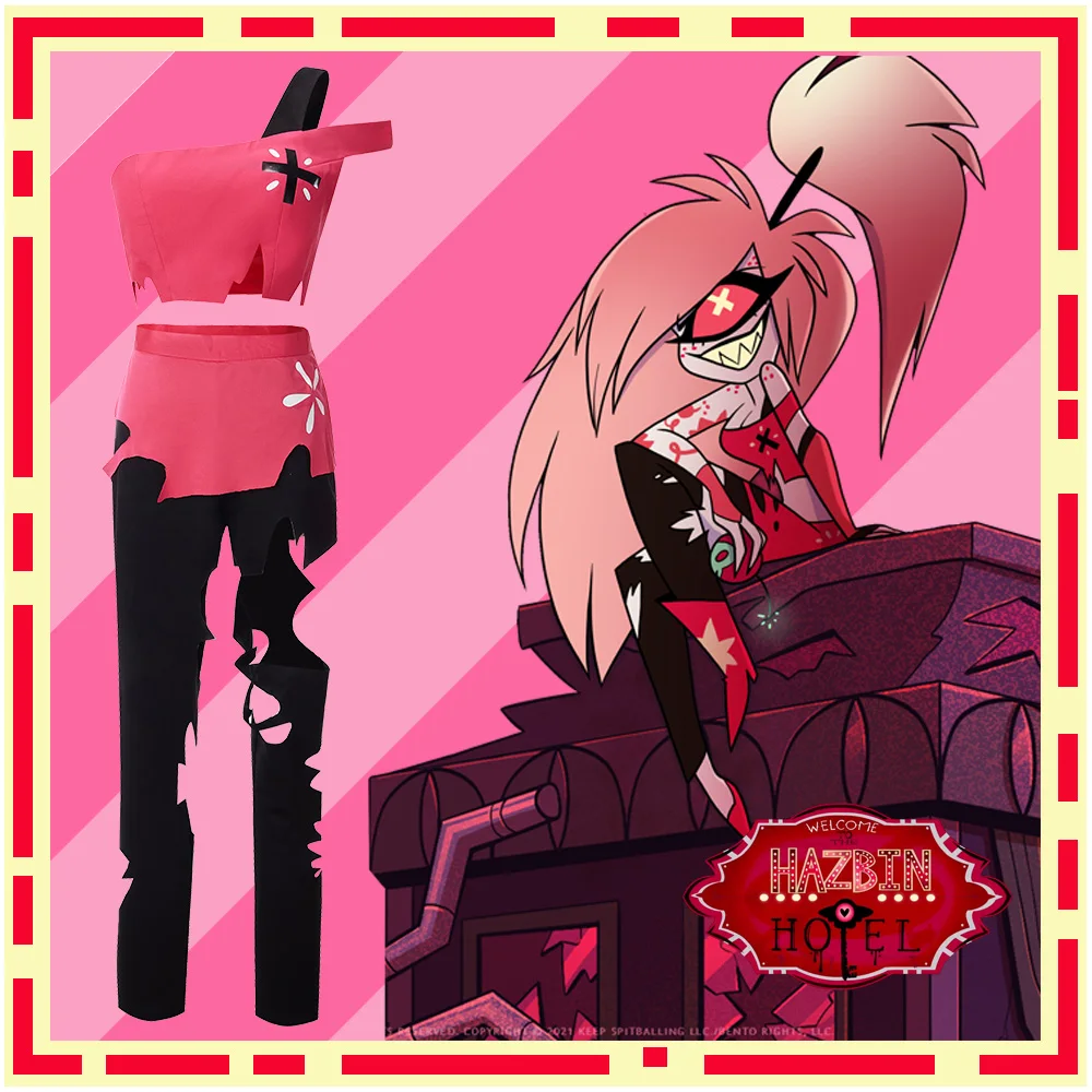 Аниме игра Hazbin COS Hotel Cherri Bomb девушка косплей костюм взрослые женщины наряды гирлянда сексуальный топ черные брюки перчатки Хэллоуин