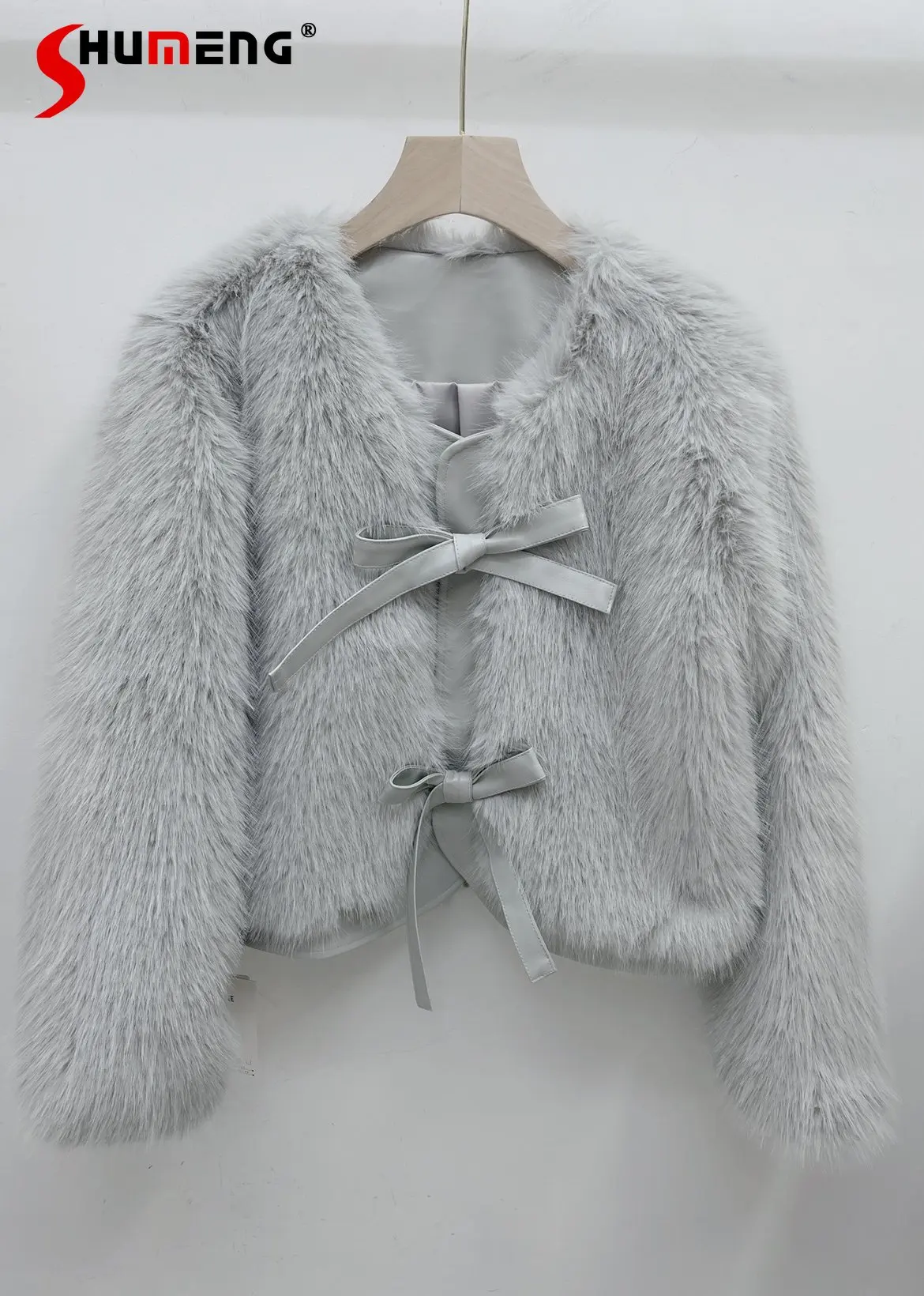 Fox Fur Faux Fur Coat Women's Short Fur Jacket Outer Wear 2022 Autumn and Winter Clothes Lace-up Bow Fashion Luxury Furry Coats