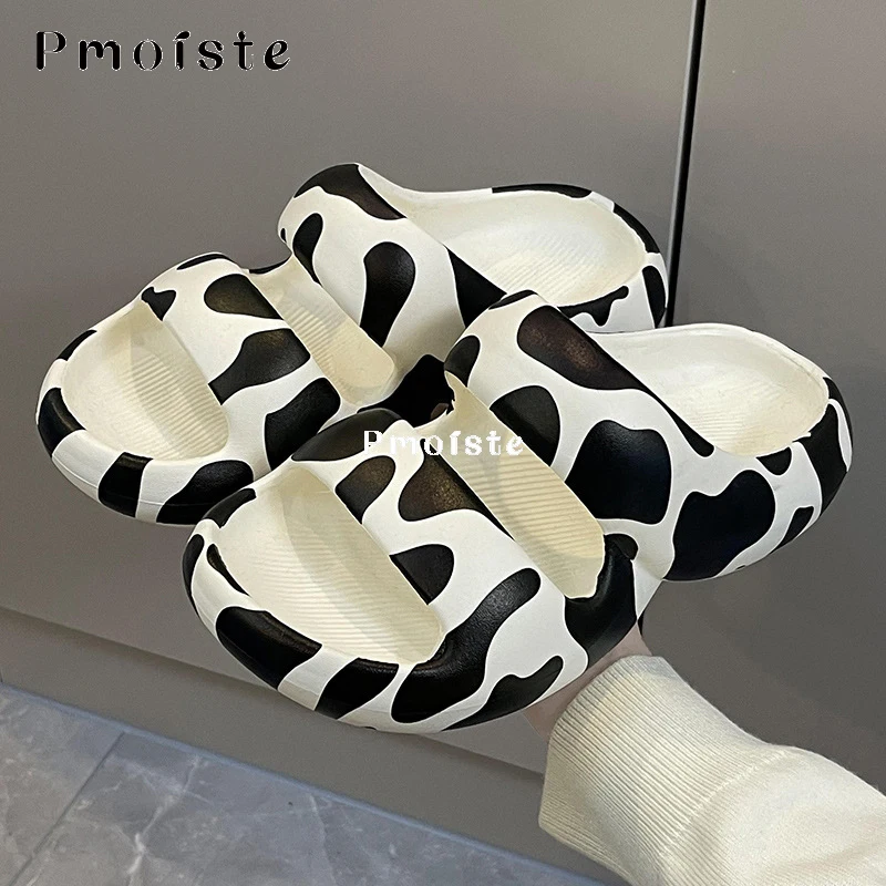 

Women Sandals Slippers 2023 Summer Two Strap Platform Slides Cute Cow Pattern EVA Slippers Non-slip Bathroom Slippers