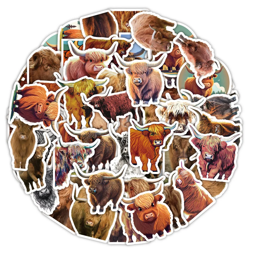 

50Pcs/lot 2023 Animal highland yak kyloe lovely color Laptop Luggage Fridge Decal For Snowboard Luggage Car Fridge Car