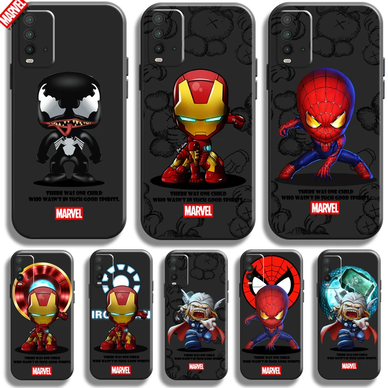 

Marvel Cartoon Iron Man Spiderman For Xiaomi Redmi 9T Phone Case Redmi 9T Liquid Silicon Soft Carcasa Coque Back Funda