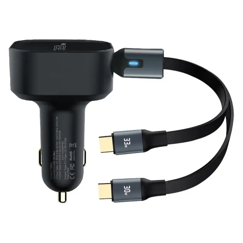 

Car Charger with Retractable Cable Fast Charging Adapter 2-in-1 Car Phone Charger with Safe and Stable Insertion Retractable Car