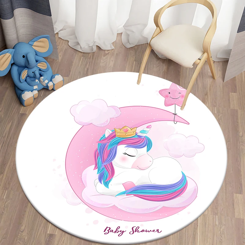 Unicorn Little Pony Kawaii Printed Round Carpet Children's Living Room Mat Floor Mat   Bedroom Chair Non Slip Mat New Year Gift