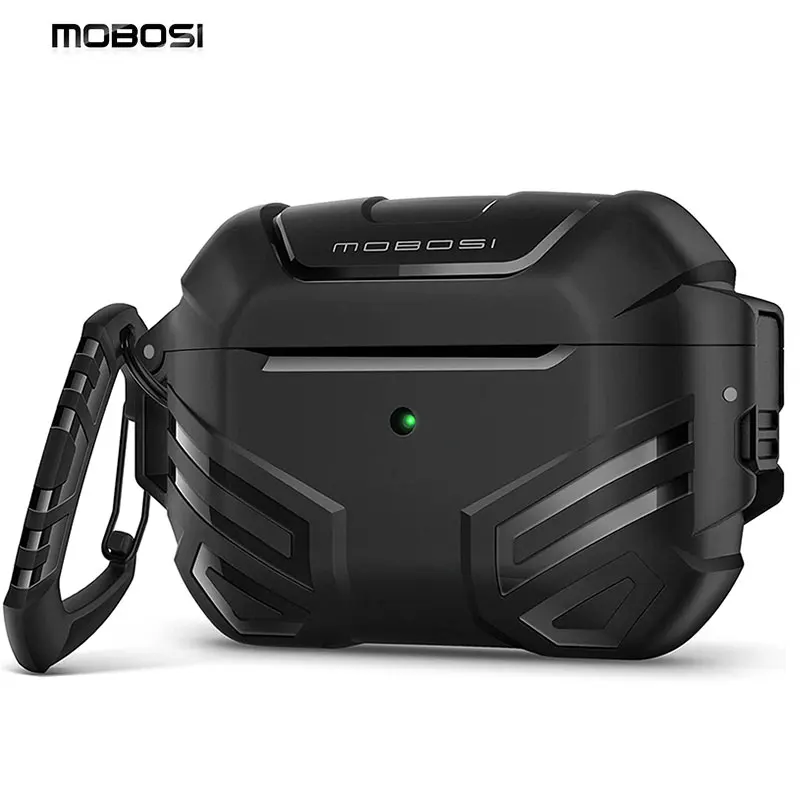 

MOBOSI for Airpods Pro 2 headset Case with Lock Armor Tough Case for Airpods Pro Protective Case with Keychain Portable Buckle