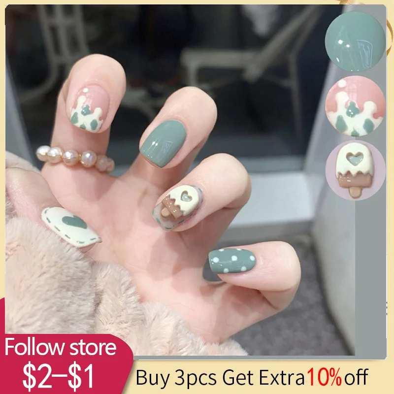 

24pcs Summer Sweet Square Fake Nails Artificial Press On False Nail Reusable DIY Lady Fingernail Tip Manicure Tools With Glue