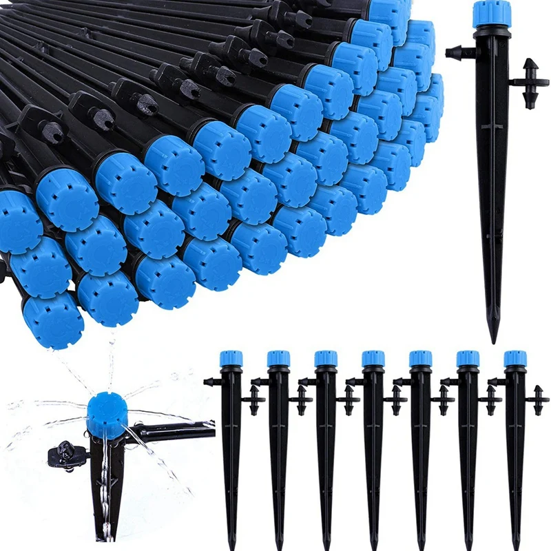 

60Pc Adjustable Irrigation Drippers Connector For 4/7MM Tube 360 Degree Water Flow Stakes Emitter Drip Irrigation System