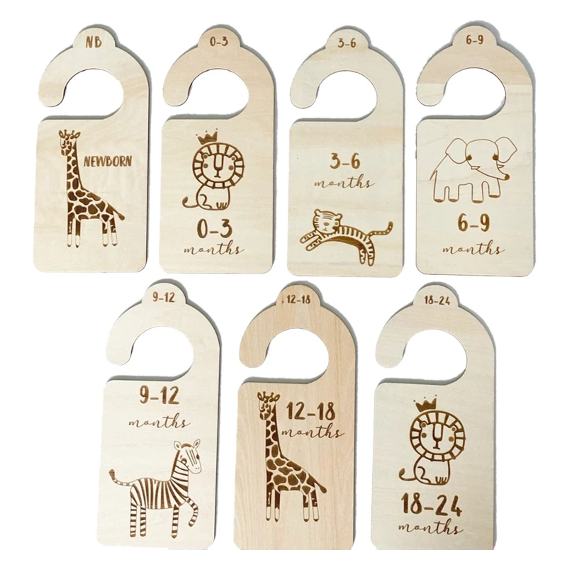 

7Pc/Set Newborn 24 Months Baby Closet Dividers Wood Nursery Clothes Organizers Infant Wardrobe Divider Label for 0-7 Years Old